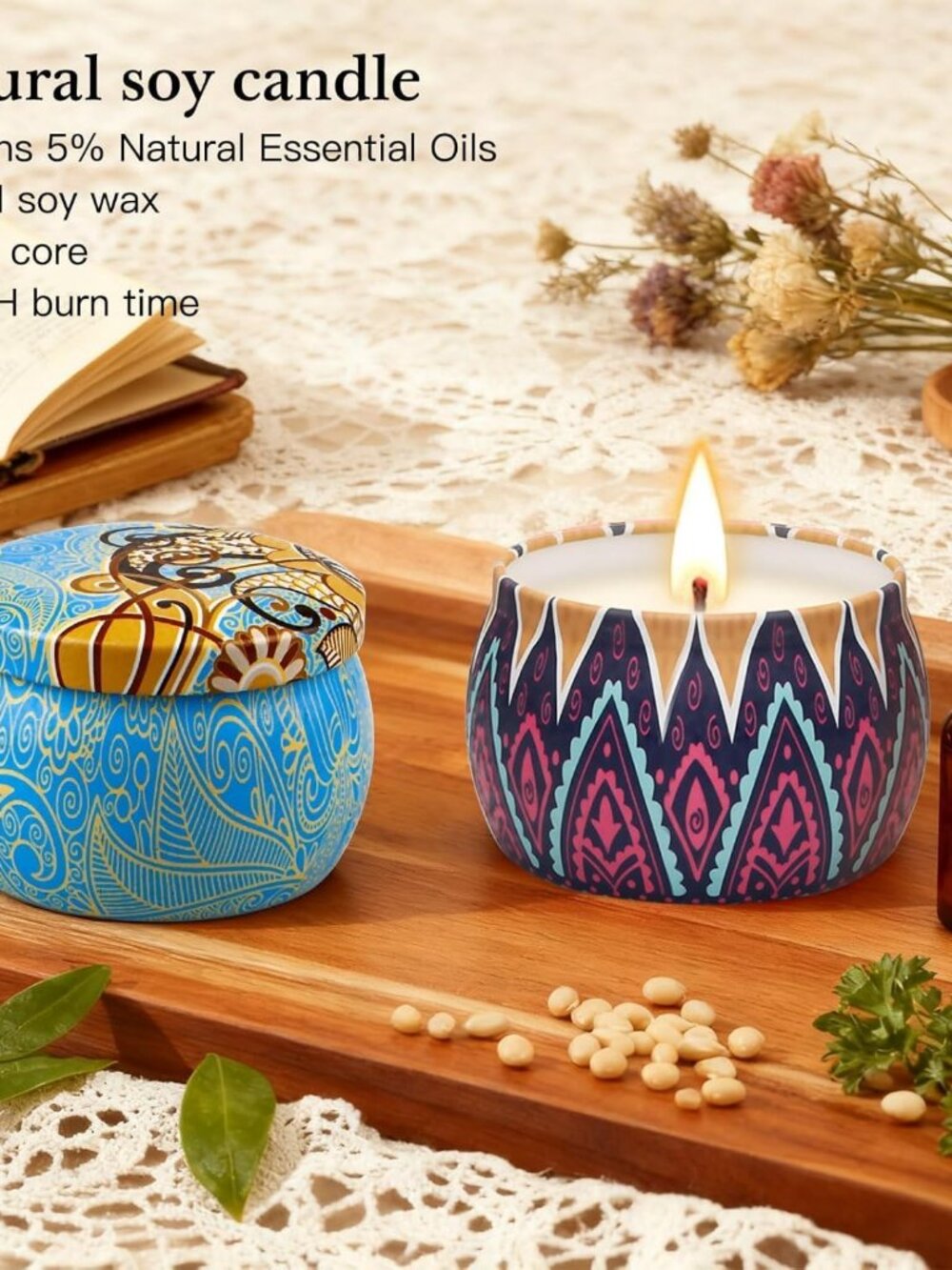 Candle Gift Set for Women, 4 Pack Long Lasting Lavender Scented Soy Candles, Aro - Picture 3 of 7